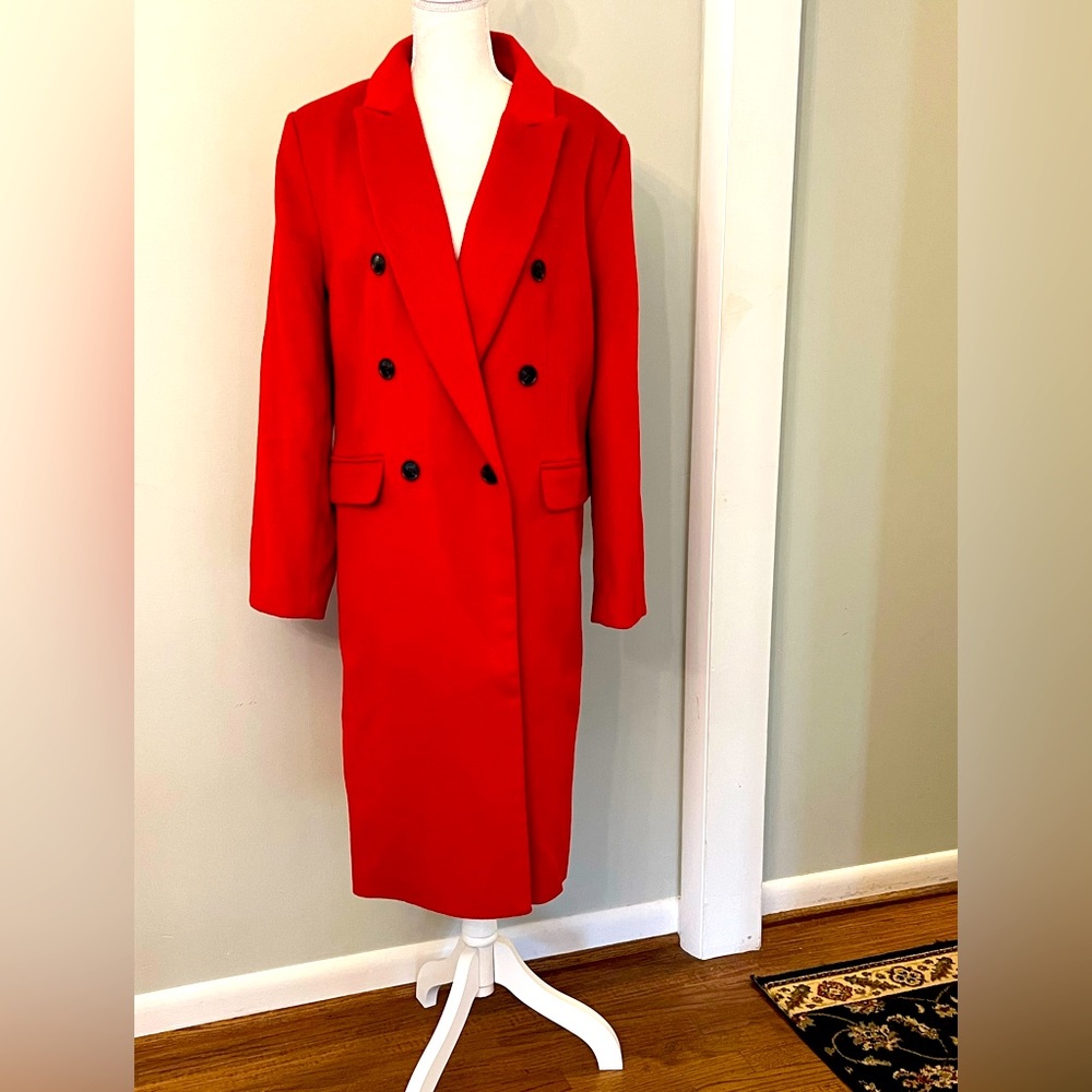 Stunning double breasted red wool lined coat.